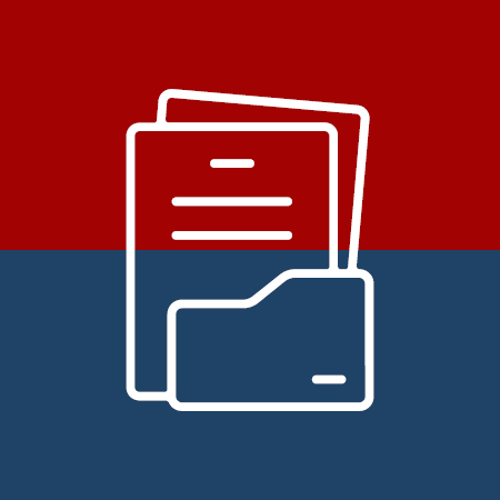 ICON Daten - Hintergrund Rot und Blau, im Vordergrund eine weiße Vektorgrafik in Form von Aktenordner