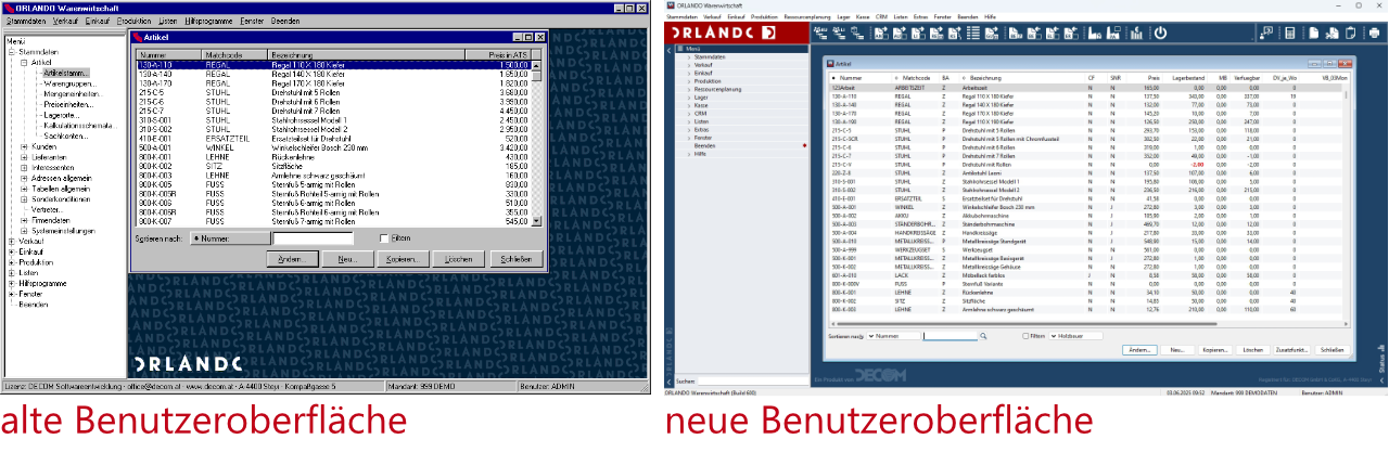 Benutzeroberfläche vorher nachher